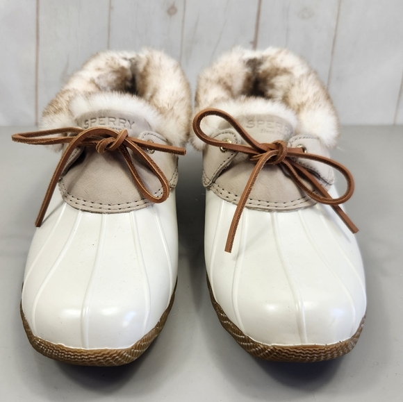 Sperry Saltwater 1-Eye Cozy Faux Fur Trim Waterproof Duck Shoes Cream US 11 - Picture 5 of 15